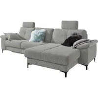 Ecksofa 3C CARINA "Burnaby L-Form" Sofas Gr. B/H/T: 296cm x 87cm x 162cm, Chenille-Optik, Ottomane rechts, mit Schlaffunktion, grau (hellgrau) 2 Kopfstützen, optional mit Schlaf- und motorischer Relaxfunktion