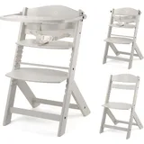 Kinderkraft ENOCK Hochstuhl & Kinderstuhl 2in1 aus Buchenmassivholz, mitwachsend von 6 Monaten bis 10 Jahre, verstellbare Rückenlehne & Fußstütze, 3-Punkt-Gurt, bis 35 kg, Vollbeige