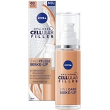 NIVEA Hyaluron Cellular Filler 3in1 Pflege Make-Up Dunkel (30 ml), feuchtigkeitsspendende Foundation mit Hyaluron, Gesichts für einen ebenmäßigeren Teint