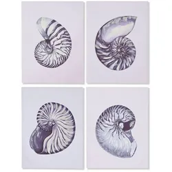 4-teiliges Wandbild-Set Home ESPRIT Meeresschnecke Blau/Weiß, 60 x 80 cm
