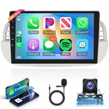 2G+64G Android Autoradio 2 Din für FIAT 500 2007-2015 mit Wireless Carplay Android Auto Navi GPS WiFi 9 Zoll Autoradio mit Mirror Link Bluetooth FM/RDS DAB/OBD/DVR/EQ Lenkradsteuerung Rückfahrkamera