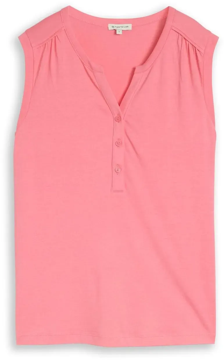 TOM TAILOR Damen Henley Top mit Raffungen, rosa, Uni, Gr. XXL