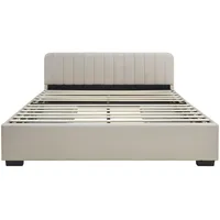 [en.casa] Polsterbett Nofrenna Doppelbett mit 4 Schubladen 140 x 200 cm Leinen Beige Kunststoff, Rechteckig, 140x200 Schlafzimmer, Betten, Polsterbetten