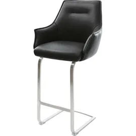DeLife Barstuhl Alja-Flex Echt-Leder Schwarz Freischwinger flach Edelstahl Taschenfederkern