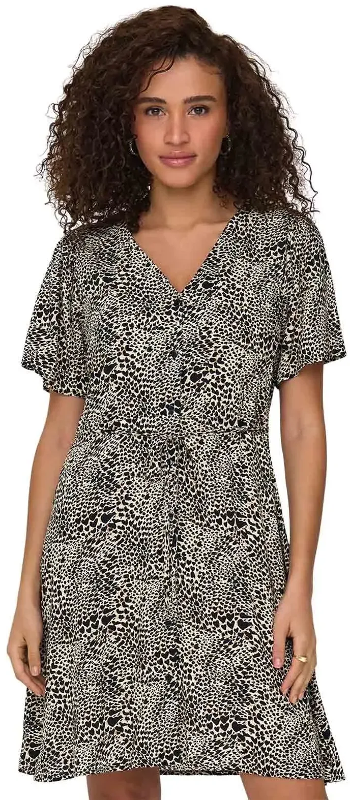 Only Sommerkleid Evida in Leo Muster mit V-Auschnitt-L