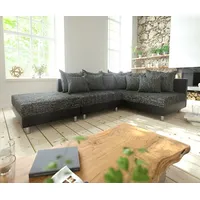 DELIFE Ecksofa Clovis Schwarz mit Hocker Ottomane Rechts Modular - Schwarz