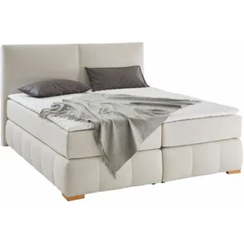 Home Affaire Boxspringbett HOME AFFAIRE "Wehma", beige (natur), B:210cm L:213cm, Struktur fein (100% Polyester), Komplettbetten, Boxspringbett, inkl. Topper in 3 verschiedenen Matratzen, auch in Samtstoff