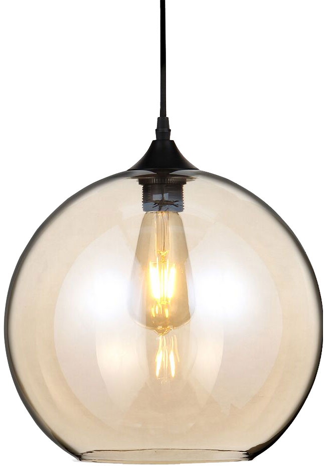 Retro Hänge Leuchte Ess Zimmer Filament Decken Lampe Amber Glas Kugel im Set inkl. LED Leuchtmittel