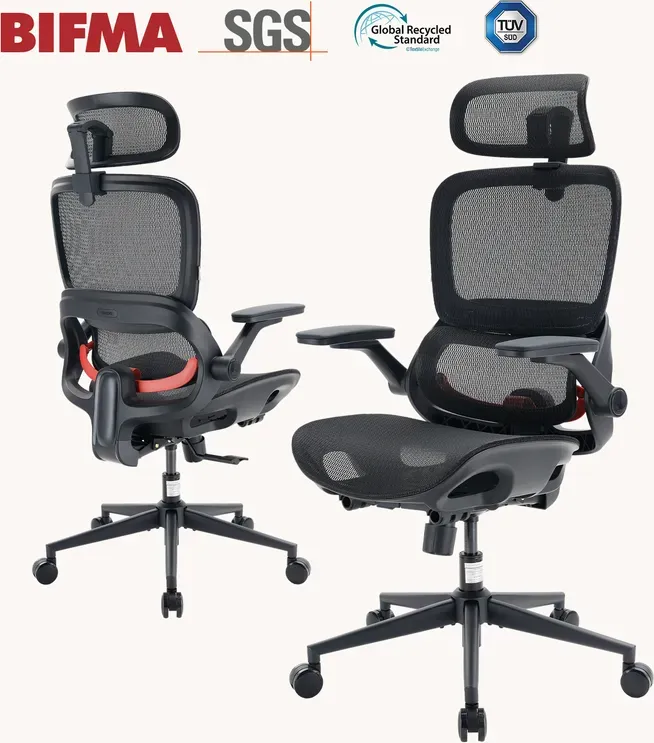 SIHOO B100 Ultra Ergonomischer Bürostuhl, Netz-Bürostuhl mit adaptiver Lendenwirbelstütze, Computerstuhl mit breiter Kopfstütze, Schreibtischstuhl mit 360° drehbaren klappbaren Armlehnen, Ebenholzfarbe