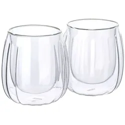 Latte-Macchiato-Glas MULEX "Mulex Gläser Set Manhattan", transparent, H:10cm Ø:7cm, Borosilikatglas, Trinkgefäße, doppelwandig, ideal f. Kaffee, Cappuccino, Latte Macchiatto, 2tlg