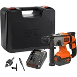 Black & Decker BLACK+DECKER 18 V SDS-Plus Akku-Bohrhammer, 4,0 Ah Akku, 2 A Ladegerät, Kit-Box, verstellbarer Griff, LED-Licht, BCD900M1K-QW