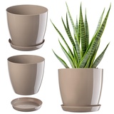 Kadax Blumentopf mit Untersetzer, aus Kunststoff, rund, 12 cm, Beige