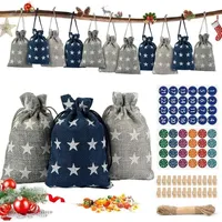 LuxusKollektion Adventskalender Stoff 24 Säckchen DIY Weihnachten Basteln 2021 Star Grau Blau