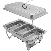 ROGONPDK 9L 3 Grid Chafing Dish Speisewärmer Chafing Dish Set Speisenwärmer Chafing Dish Set Edelstahl 55x35x26.3CM Warmhaltebehälter für Essen Speisewärmer Buffetwärmer Wärmebehälter Catering Buffet