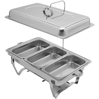 ROGONPDK 9L 3 Grid Chafing Dish Speisewärmer Chafing Dish Set Speisenwärmer Chafing Dish Set Edelstahl 55x35x26.3CM Warmhaltebehälter für Essen Speisewärmer Buffetwärmer Wärmebehälter Catering Buffet