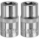 QUARKZMAN 1/2" x E16 Torx Bit Set, 2 Stück Torx Nuss Set Schrauber Sechskant Steckschlüsseleinsätze, Antrieb Tiefnuss Stern-Stecknuss für Auto Reparaturen Hauswartung DIY Handarbeit
