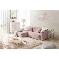 KAWOLA Sofa SAMU Ecksofa Feincord rosa Recamiere links