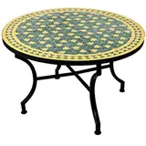 Marrakesch Orient & Mediterran Interior Gartentisch Mosaiktisch Estrella 80cm, Beistelltisch, Gartentisch, Esstisch, Handarbeit gelb|grün 45 cm