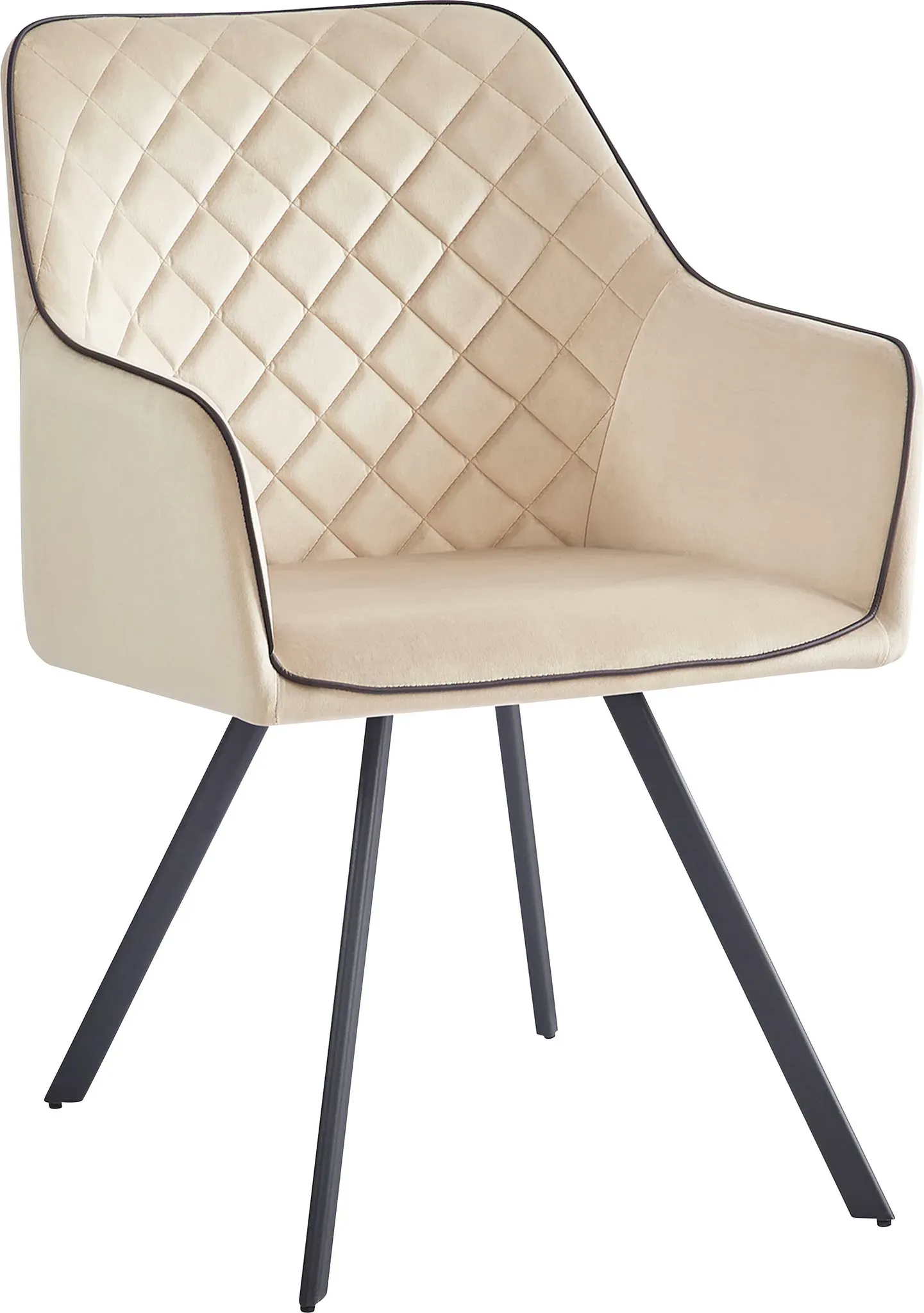 Polsterstuhl KAYOOM "Stuhl Amber 125, Toller Stuhl aus Samt, mit Beinen aus Eisen", beige, B:58cm H:85cm T:64,5cm, Polyester, Eisen, Stühle, Toller Stuhl aus Samt, Glamour in Ihr Zuhause, mit Beinen aus Eisen