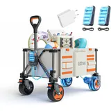 Litheli Elektrowagen Bollerwagen faltbar, Handwagen faltbar mit Doppelmotor & Bremsen, 150L 60KG geeignet für Camping, Garten, Strand, Einkauf (Beige, W2 Pro & Ladegerät)