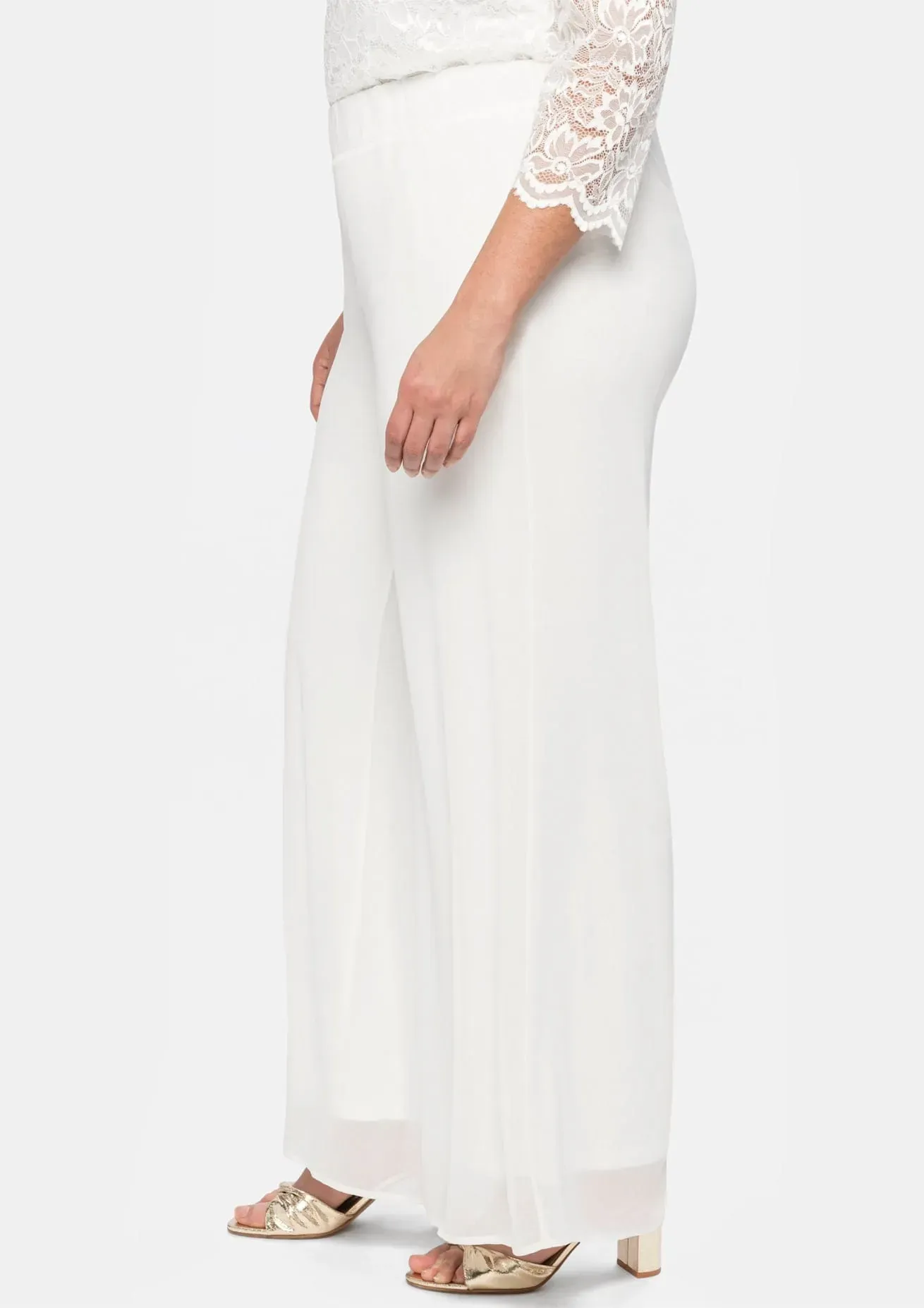 Schlupfhose SHEEGO, Damen, Gr. 50, Normalgrößen, weiß (sanftes weiß), 100% Polyester, unifarben, Hosen Schlupfhose
