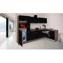Respekta Winkelküche Oliver 310 x 172 cm L-Form E-Geräte schwarz seidenglanz/eiche york nachbildung