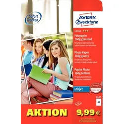 Avery Zweckform Inkjet Fotopapier, DIN A4, einseitig beschichtet, glänzend, 160 g/m2