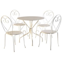 MYLIA Garten-Essgruppe: Tisch + 4 stapelbare Stühle - Metall in Eisenoptik - Weiß - GUERMANTES von MYLIA