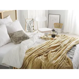 Beliani Saitler Kuscheldecke 200 x 220 cm Senfgelb