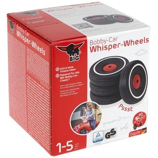 BIG - Bobby Car Whisper Wheels - Flüsterräder für Rutscher Autos, Reifen-Set mit Befestigungsclips und Montageanleitung, für Kinder ab 1 Jahr, Schwarz