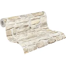 A.S. Création Vliestapete mit Steinmotiv Naturstein 0,53 x 10,05 m – Beige, Creme – Stein Tapete Made in Germany – 363703