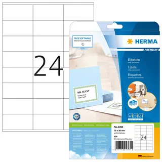 Herma Adressetiketten 4360 Weiß 70,0 x 36,0 mm 25 Blatt 600 St.