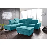 Places of Style Ecksofa »Cornwall L-Form«, incl. Sitztiefenverstellung, mit Bettfunktion und Kopfteilverstellung, blau