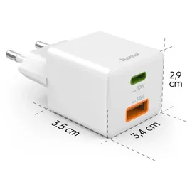Hama Schnellladegerät 1x USB-C 1x USB-A Mini-Ladegerät PD 30 W Weiß