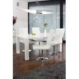 SalesFever Essgruppe, 5-tlg. bestehend aus 4 Drehstühlen und einem 180 x 90 cm | Bezug Kunstleder-Optik Weiß, Gestell | Tisch Weiß | 393390