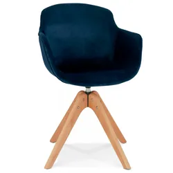 Armlehnstuhl aus Holz und Samt | Esszimmerstuhl mit Komfort Polsterung | Bürostuhl mit Armlehnen | Vintage Stil | 59x54x80 cm | Kadima Design