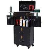 Friseurwagen Salon Trolley Rollwagen 4 Schubladen, Vintage Alu Friseurkoffer Abschließbar Beautycase Koffer Trolley 360° drehbare Rollen, für Reisen, Schwarz