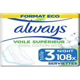 Always Cotton Protection Damenbinden, Größe 2, lang, 100 Damenbinden mit Flügeln, moderater Durchfluss am Tag, Format Eco, 100% Bio-Baumwolle, parfümfrei
