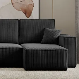 m-punkt Wohnlandschaft U-Form COMO Cord mit Bett Sofa Schlafsofa Ottomane - Schwarz