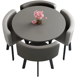 80/90 cm Konferenz Rundtisch mit 4 Stühlen, Empfangsraum, Club-Tisch und Stuhl-Set, Ledermaterial, Esstisch, runder Esstisch, Sitz mit weicher Rückenlehne, moderne Möbel, Kaffee-Wohnzimmer ( Color : N