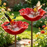 Vogeltränke Stehend,2 Stück Wassertränke für Vögel,Vogeltränke Blume,Insektentränke Garten,Blumen Gartenstecker,Blumenform Fütterungsschale,Bienentränke Metall,für Wildvögel Frostfest,Garten,Hinterhof