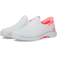 SKECHERS Damen GO Walk 7 MIA, Weißes Textil, neonrosa Besatz, 39 EU