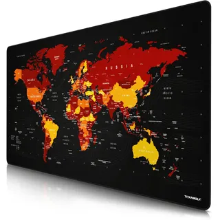 Titanwolf Gaming Mauspad, XXXL Speed Mousepad 1200 x 600 mm, Geschwindigkeit & Präzision, Weltkarte rot