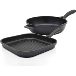 Pfannen-Set KRÜGER "Aluguss Pfannenset LEIPZIG, 2 tlg.", schwarz, Ø:24,28cm, Pfannen, hochwertige Antihaft-Versiegelung