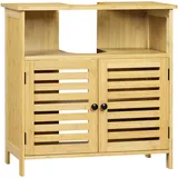 EUGAD Unterschrank für Badezimmer, Bambus, mit Lamellentüren, Verstellbares Regal, 60x60x30 cm