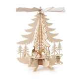 DREGENO Seiffen Pyramide mit Rehen für Kerzen, Holz, Natur, 27 x 27 x 33 cm