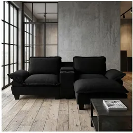 Okwish Modulares Ecksofa Mit Getränkehalter, Stauraum, Usb-anschluss, 1 Ottoman Und 2 Kissen, In Chenille Schwarz