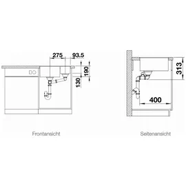 Blanco Subline 340/160-F schwarz + Handbetätigung + InFino
