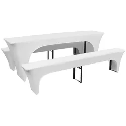 vidaXL 3-tlg. Hussen-Set für Biertisch und Bänke Weiß 220x70x80 cm