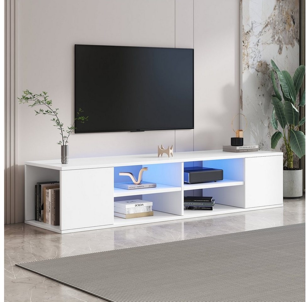 REDOM TV-Schrank TV lowboard mit LED-Beleuchtung, Fernsehtisch weiß
